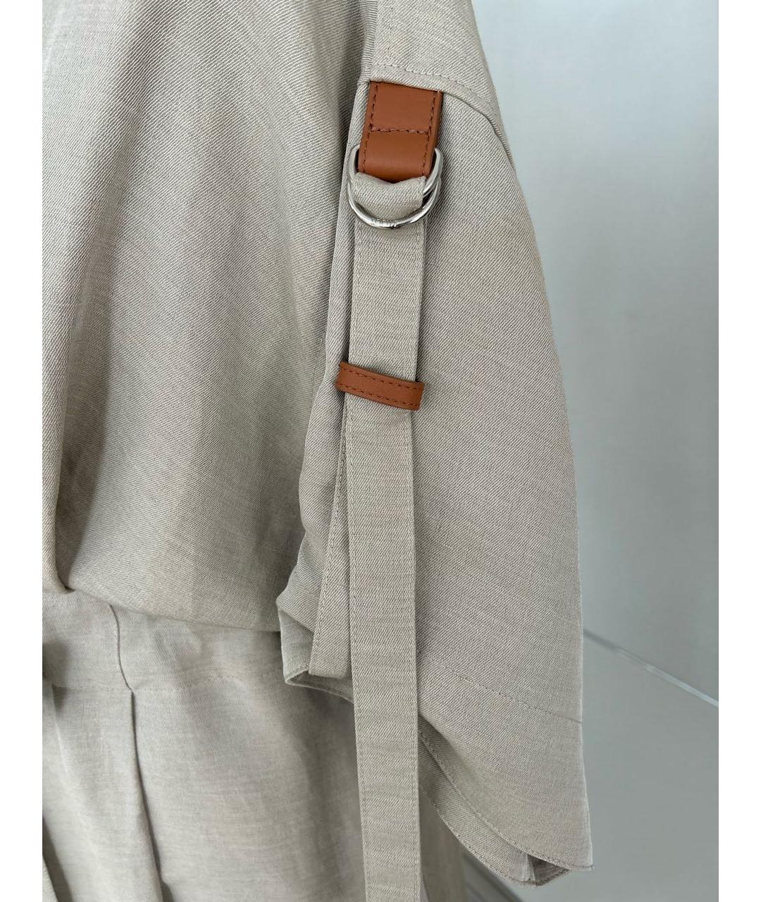 LOEWE Бежевое льняное повседневное платье, фото 5