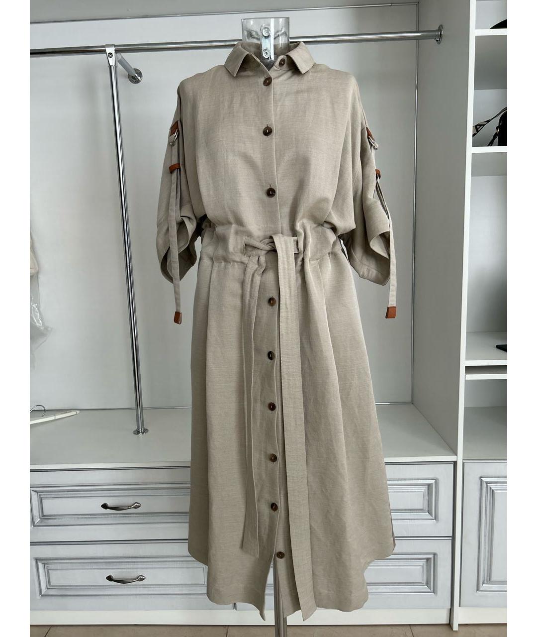 LOEWE Бежевое льняное повседневное платье, фото 9