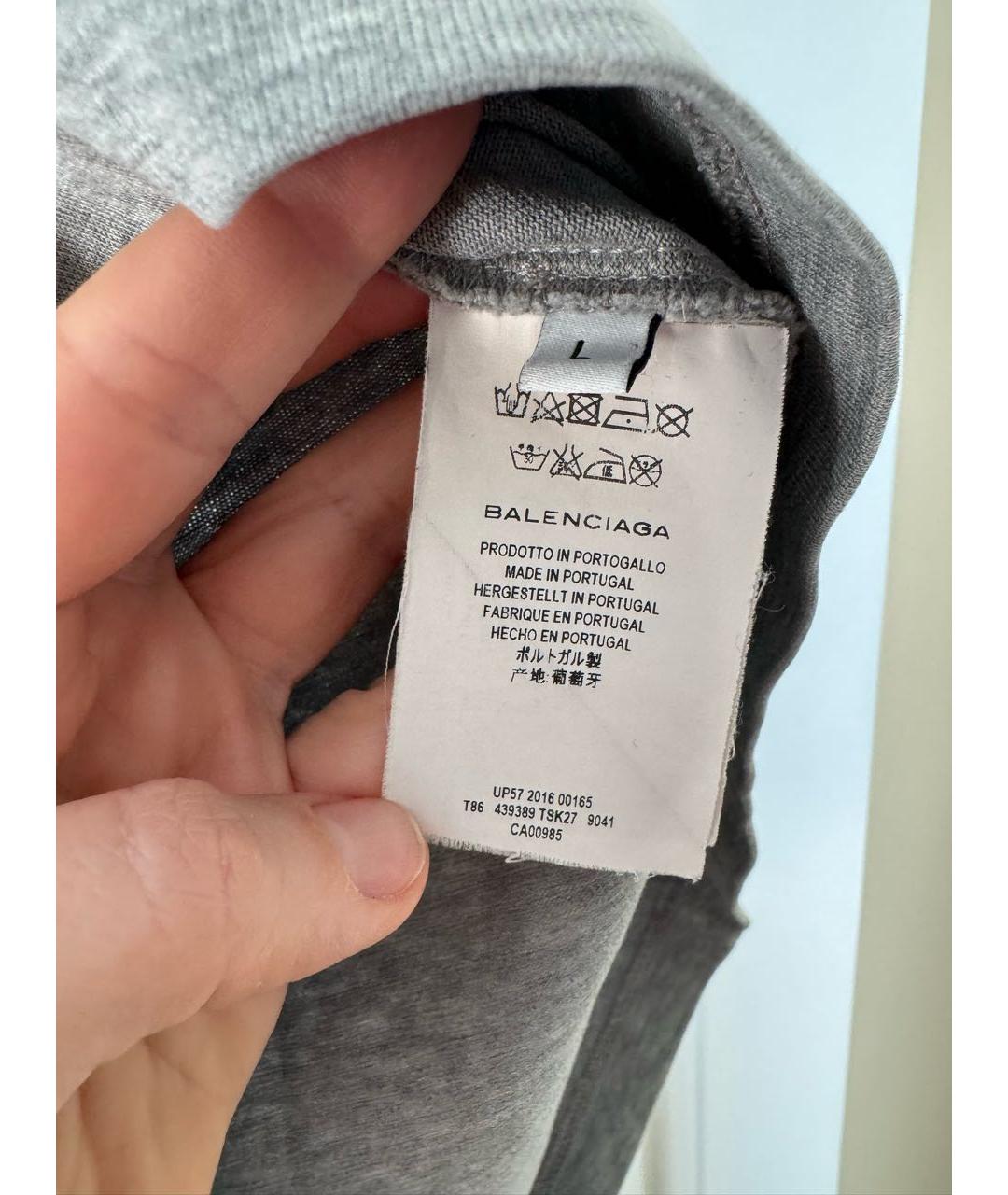BALENCIAGA Серая хлопковая футболка, фото 4