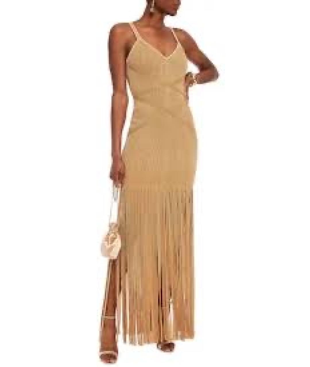 HERVE LEGER Золотое полиэстеровое вечернее платье, фото 6