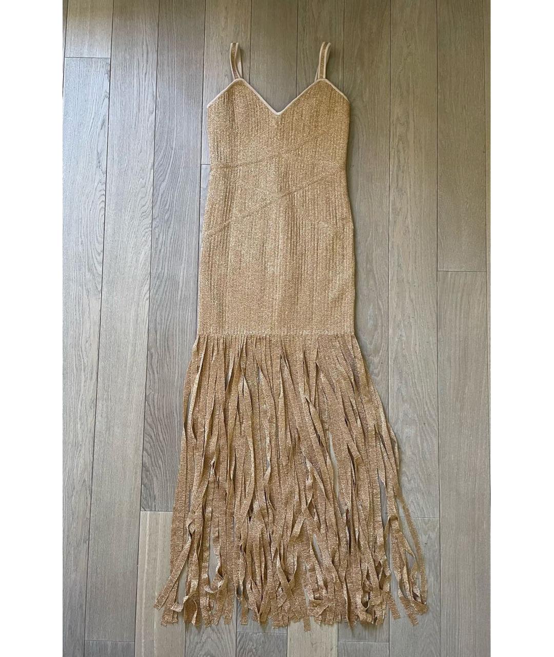 HERVE LEGER Золотое полиэстеровое вечернее платье, фото 5