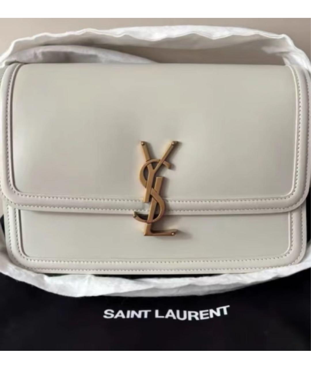 SAINT LAURENT Белая кожаная сумка через плечо, фото 5