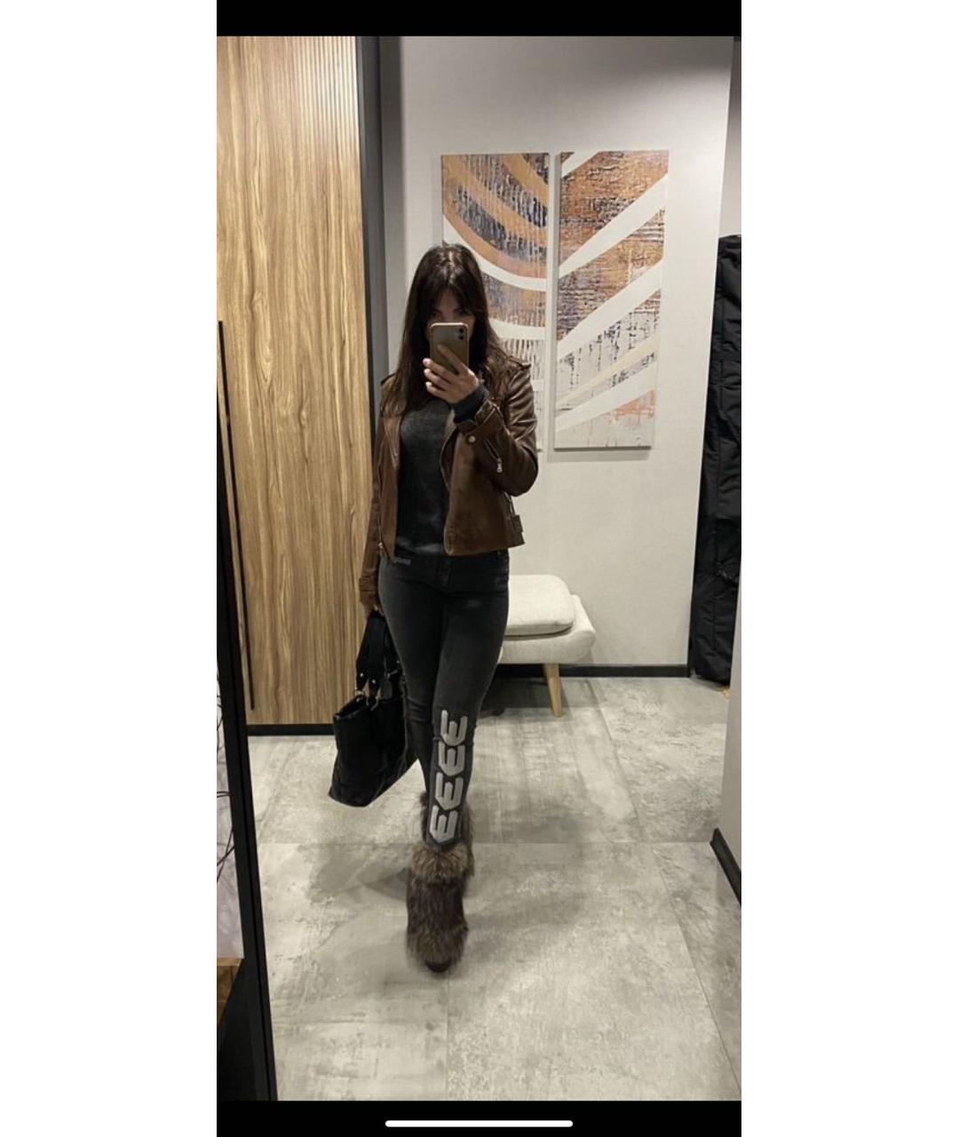 OFF-WHITE Антрацитовые хлопко-эластановые джинсы слим, фото 5
