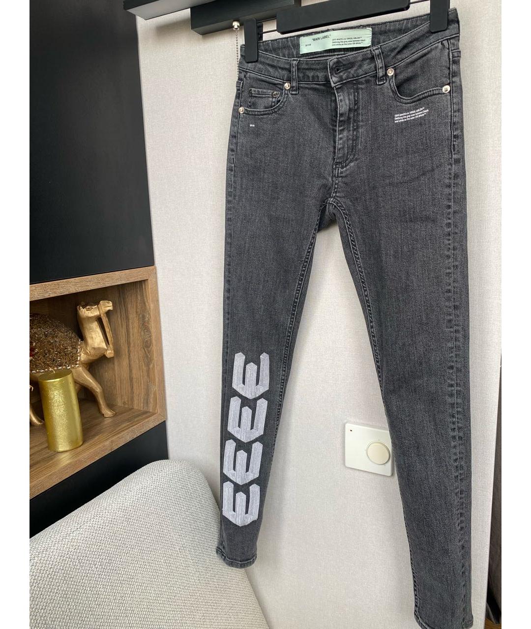 OFF-WHITE Антрацитовые хлопко-эластановые джинсы слим, фото 6
