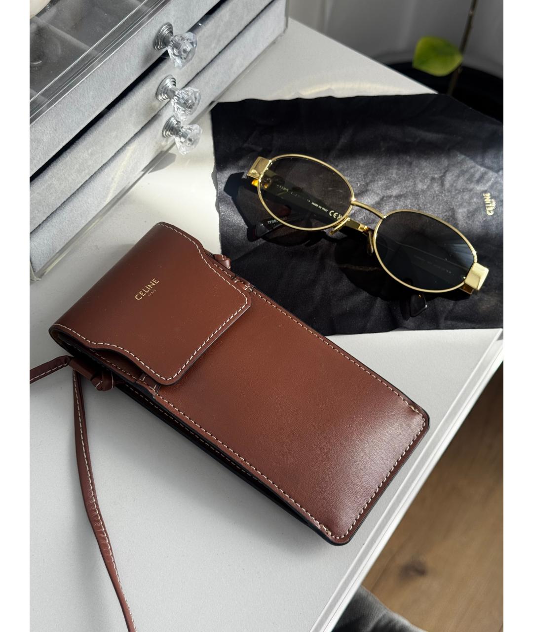CELINE Золотые металлические солнцезащитные очки, фото 4