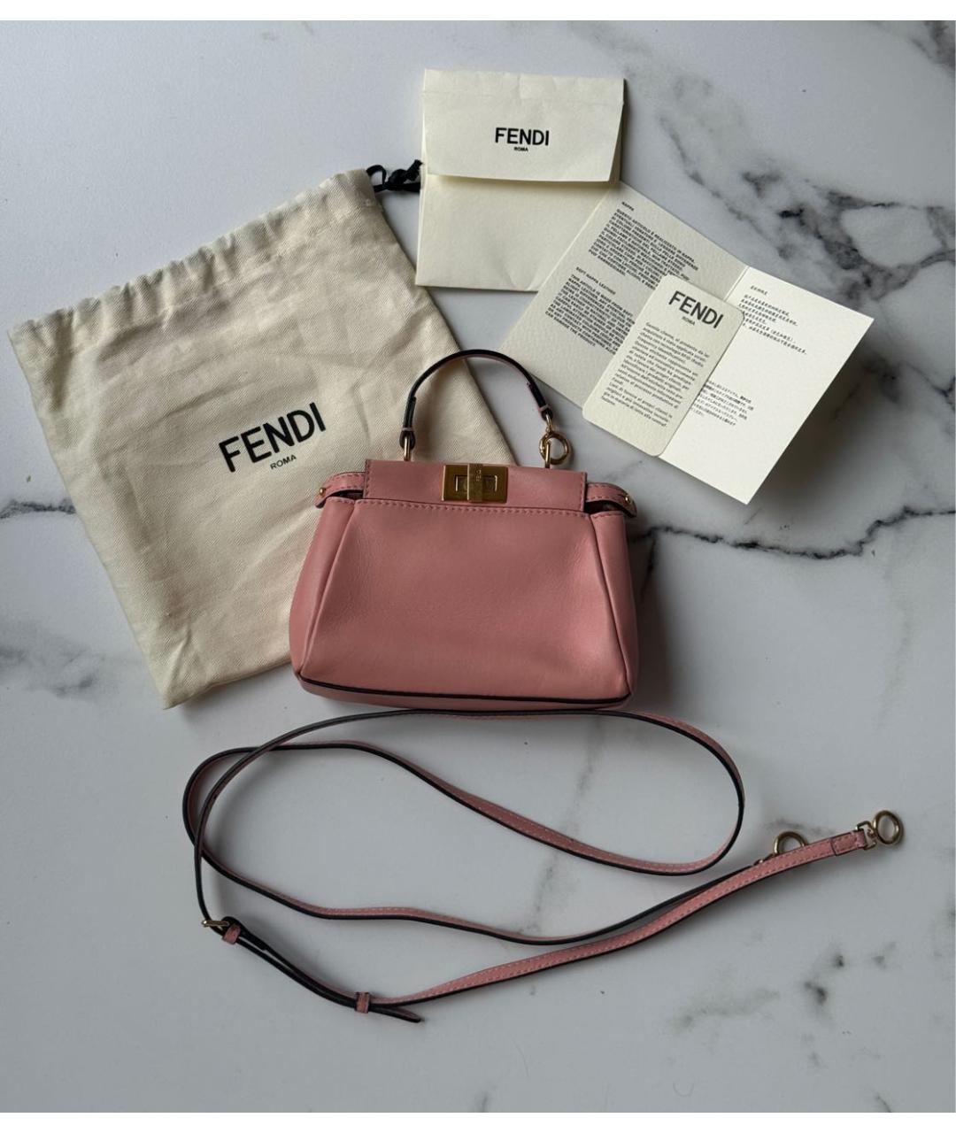 FENDI Розовая кожаная сумка с короткими ручками, фото 6