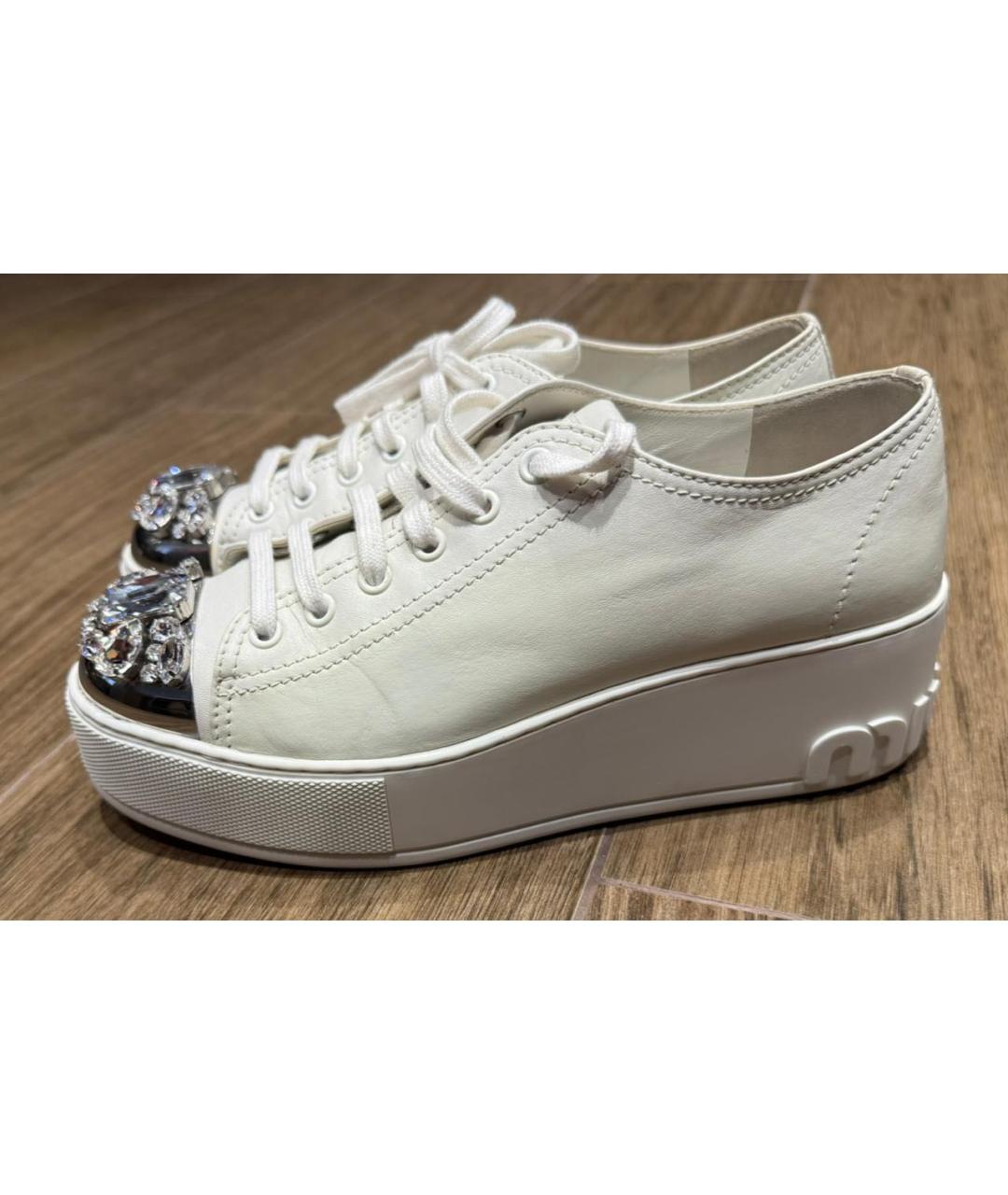 MIU MIU Белые кожаные кеды, фото 7