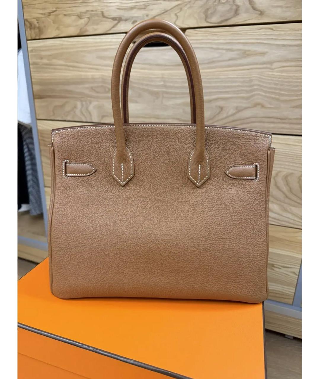 HERMES Коричневая кожаная сумка с короткими ручками, фото 2