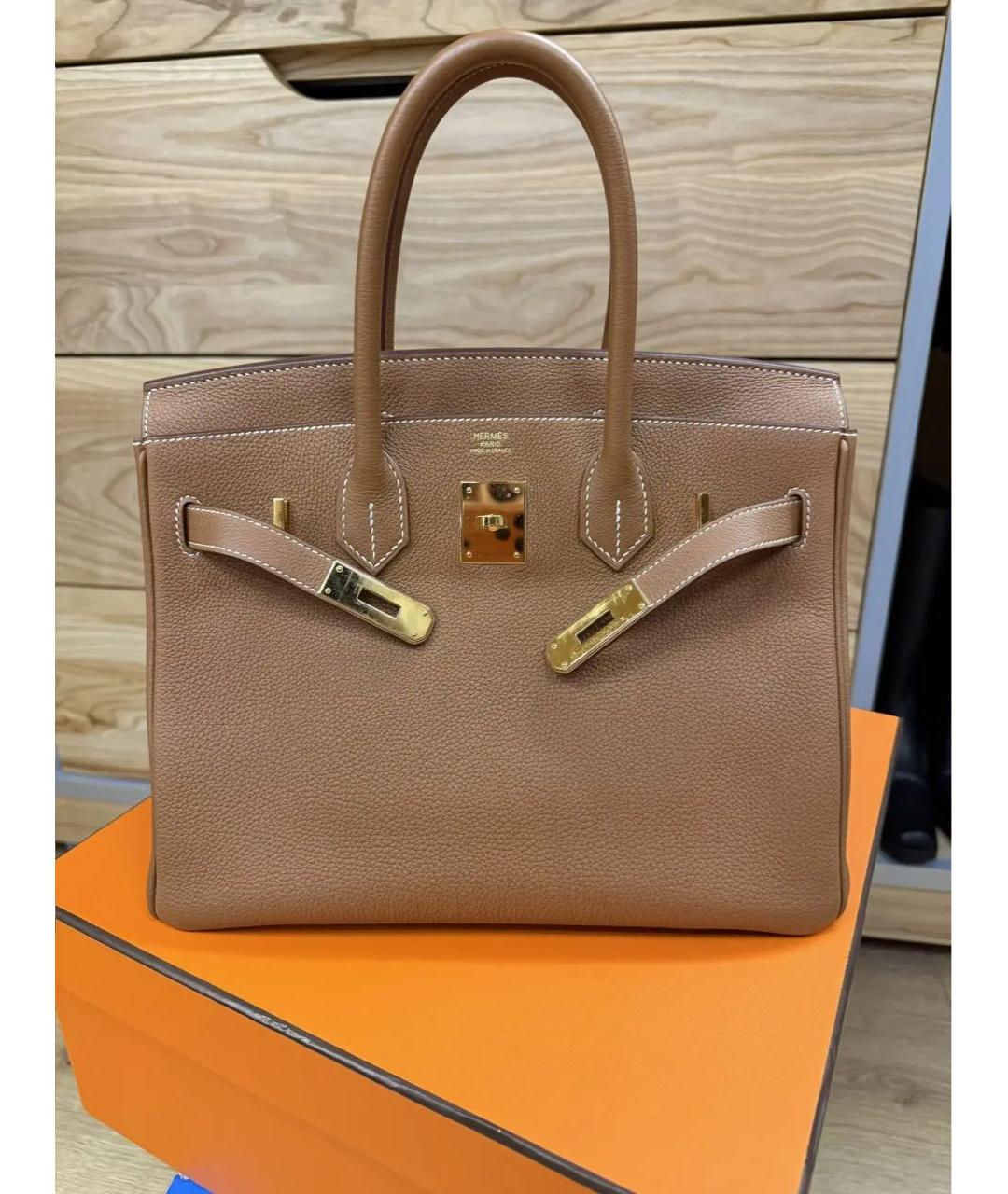 HERMES Коричневая кожаная сумка с короткими ручками, фото 8