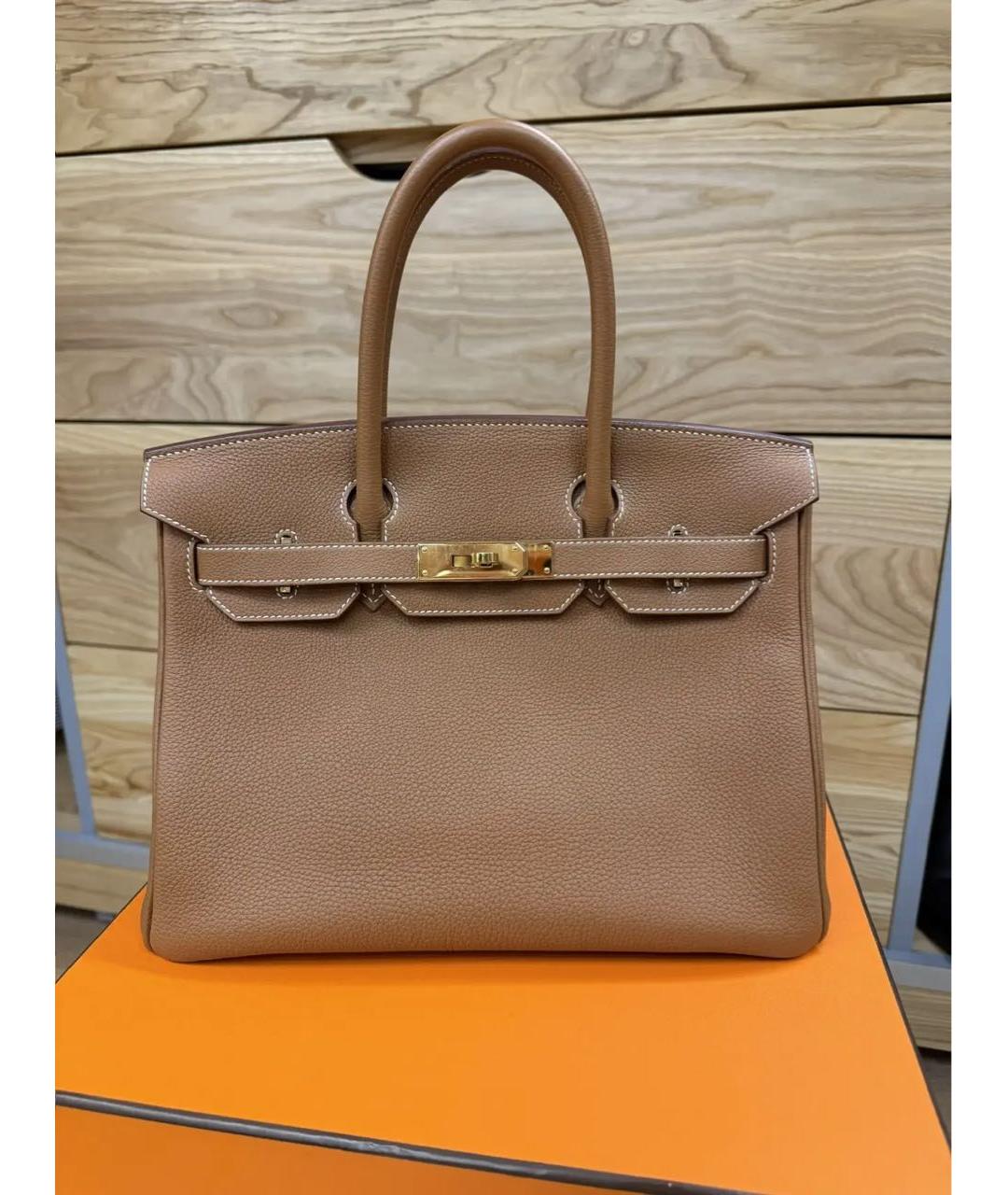 HERMES Коричневая кожаная сумка с короткими ручками, фото 9