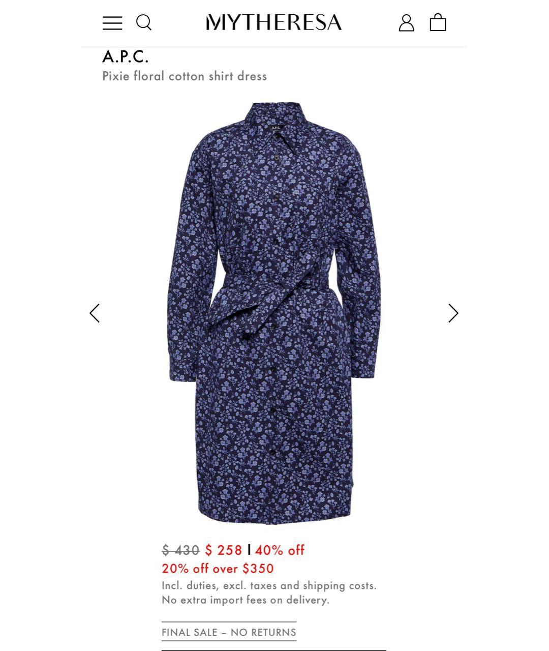A.P.C. Темно-синее хлопковое повседневное платье, фото 9