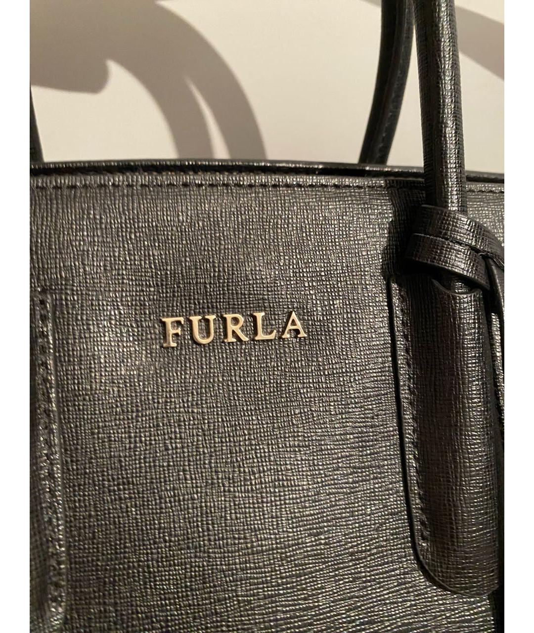 FURLA Черная кожаная сумка с короткими ручками, фото 4