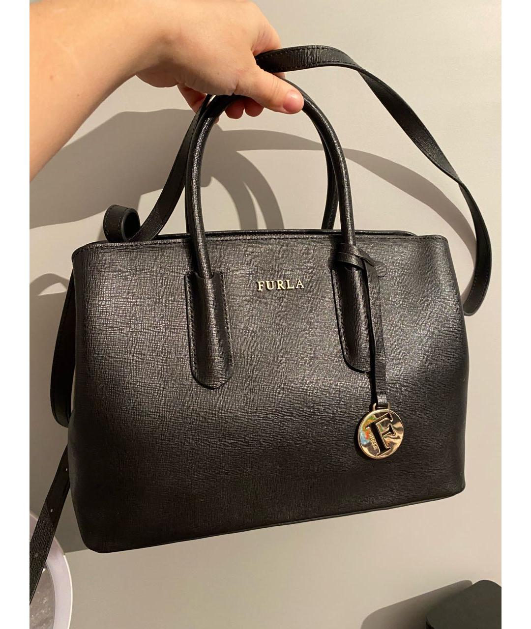 FURLA Черная кожаная сумка с короткими ручками, фото 9