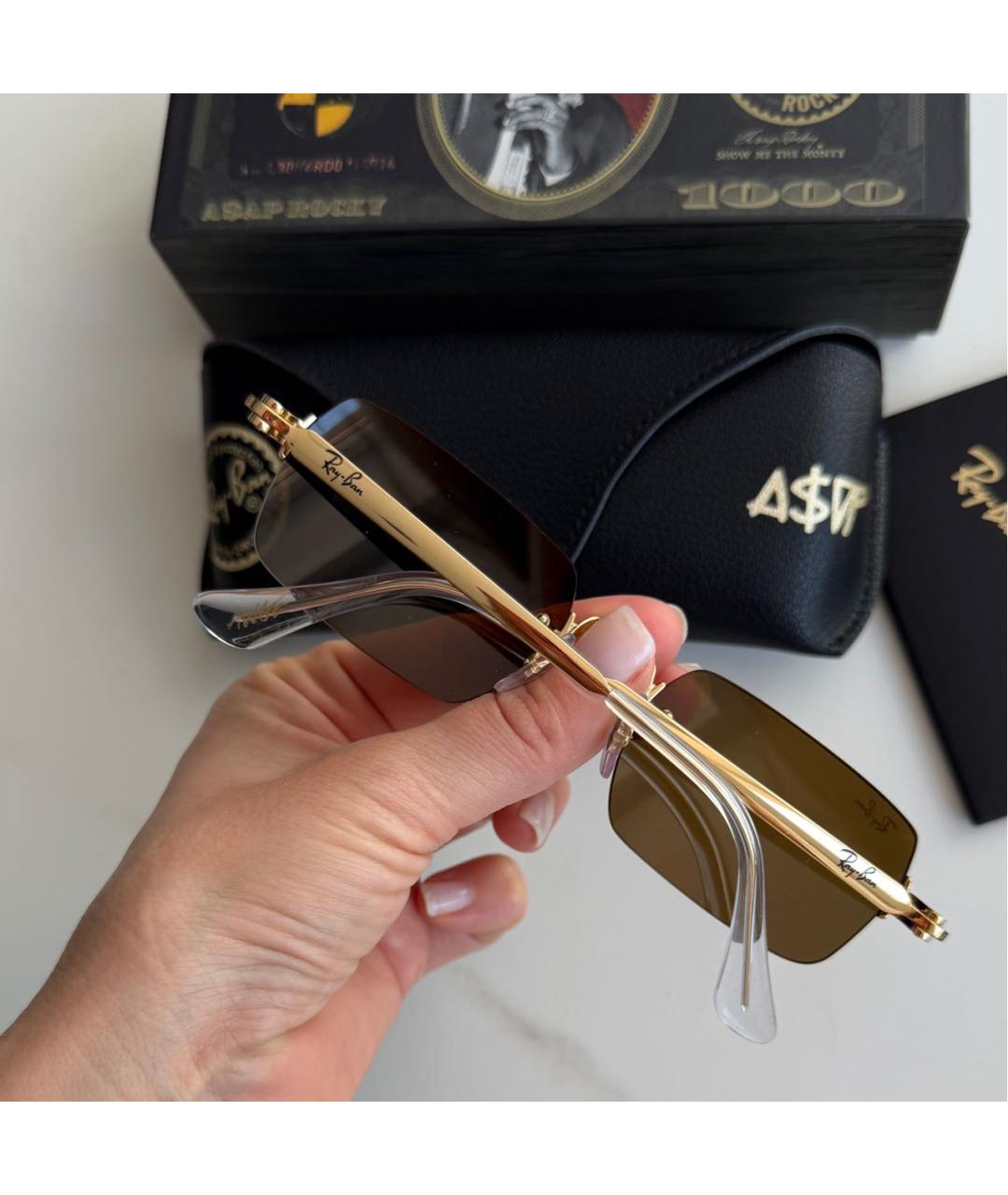 RAY BAN Золотые металлические солнцезащитные очки, фото 5