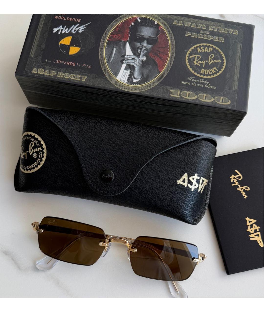 RAY BAN Золотые металлические солнцезащитные очки, фото 6