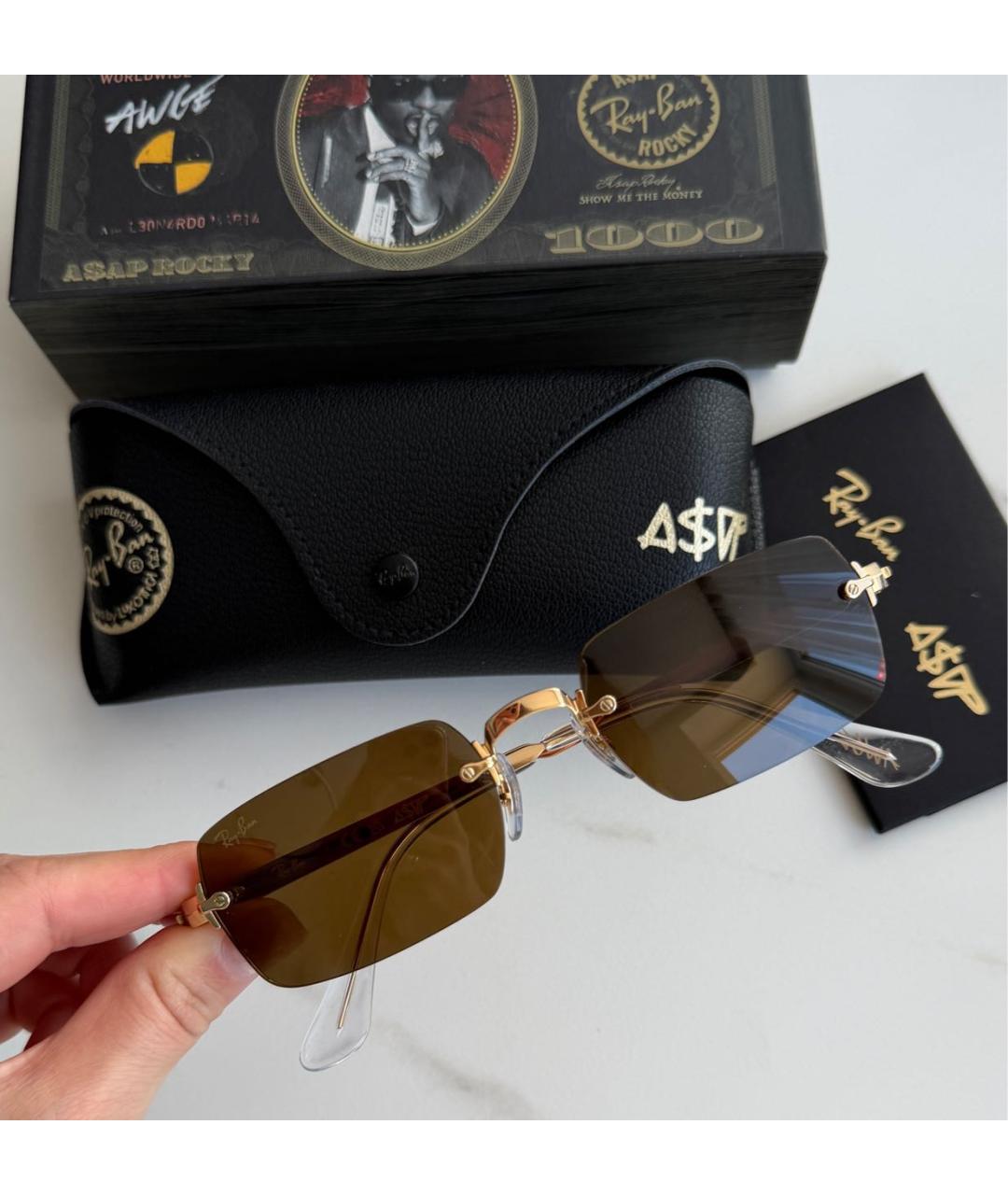 RAY BAN Золотые металлические солнцезащитные очки, фото 4