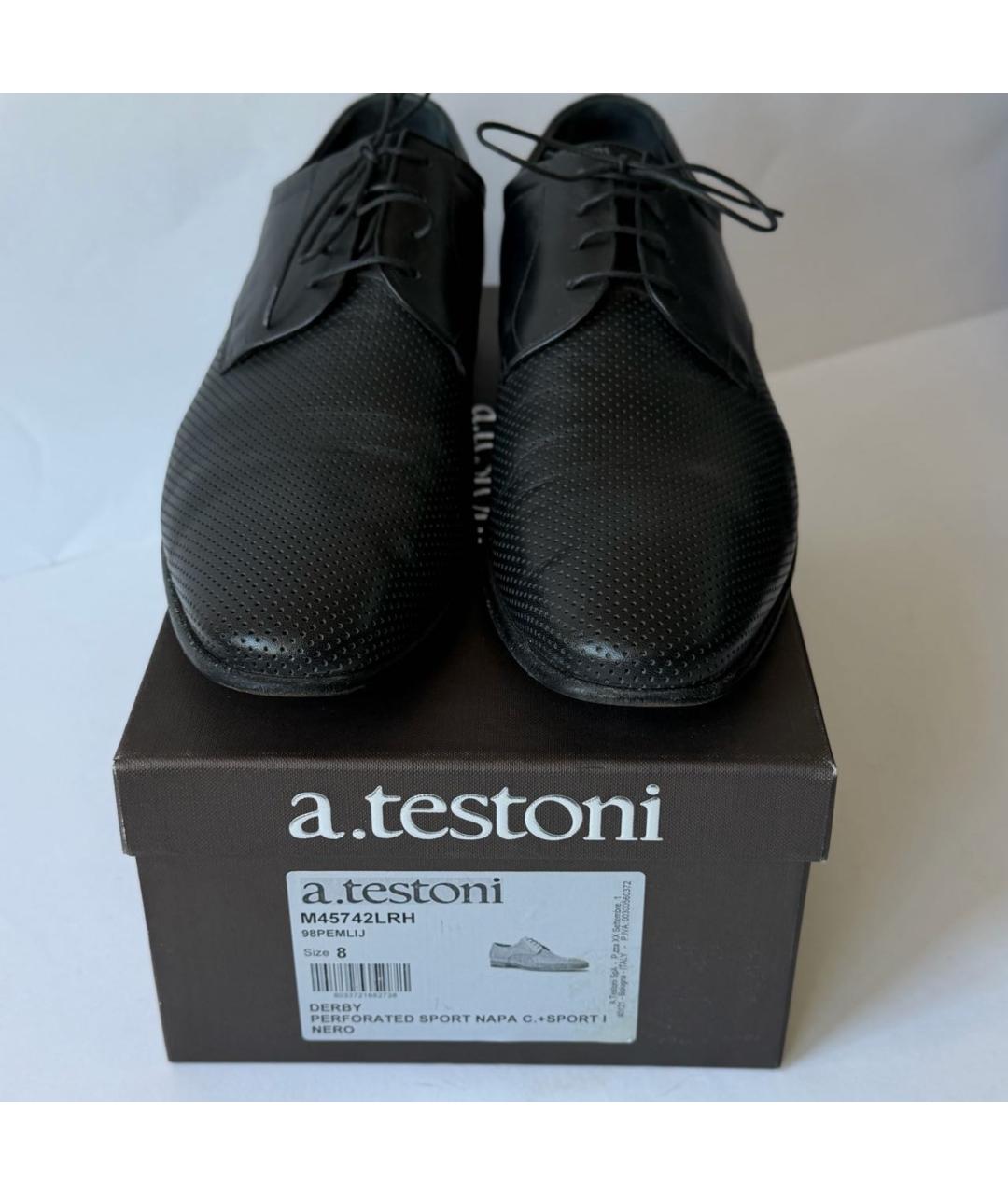TESTONI Черные кожаные низкие ботинки, фото 5