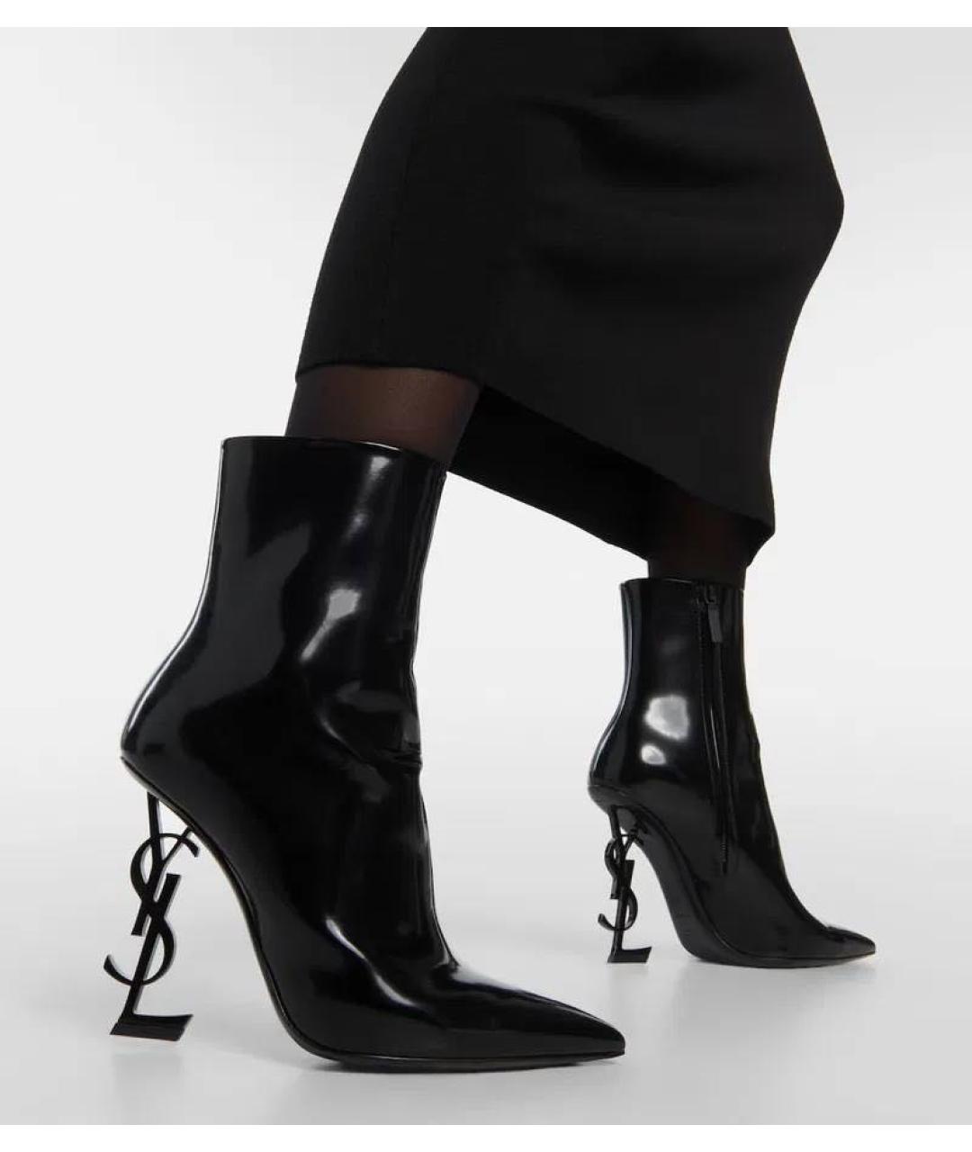 SAINT LAURENT Черные ботильоны из лакированной кожи, фото 6