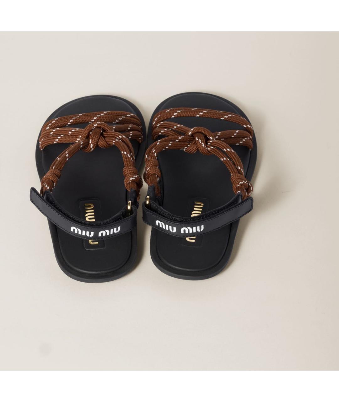 MIU MIU Коричневые текстильные сандалии, фото 3