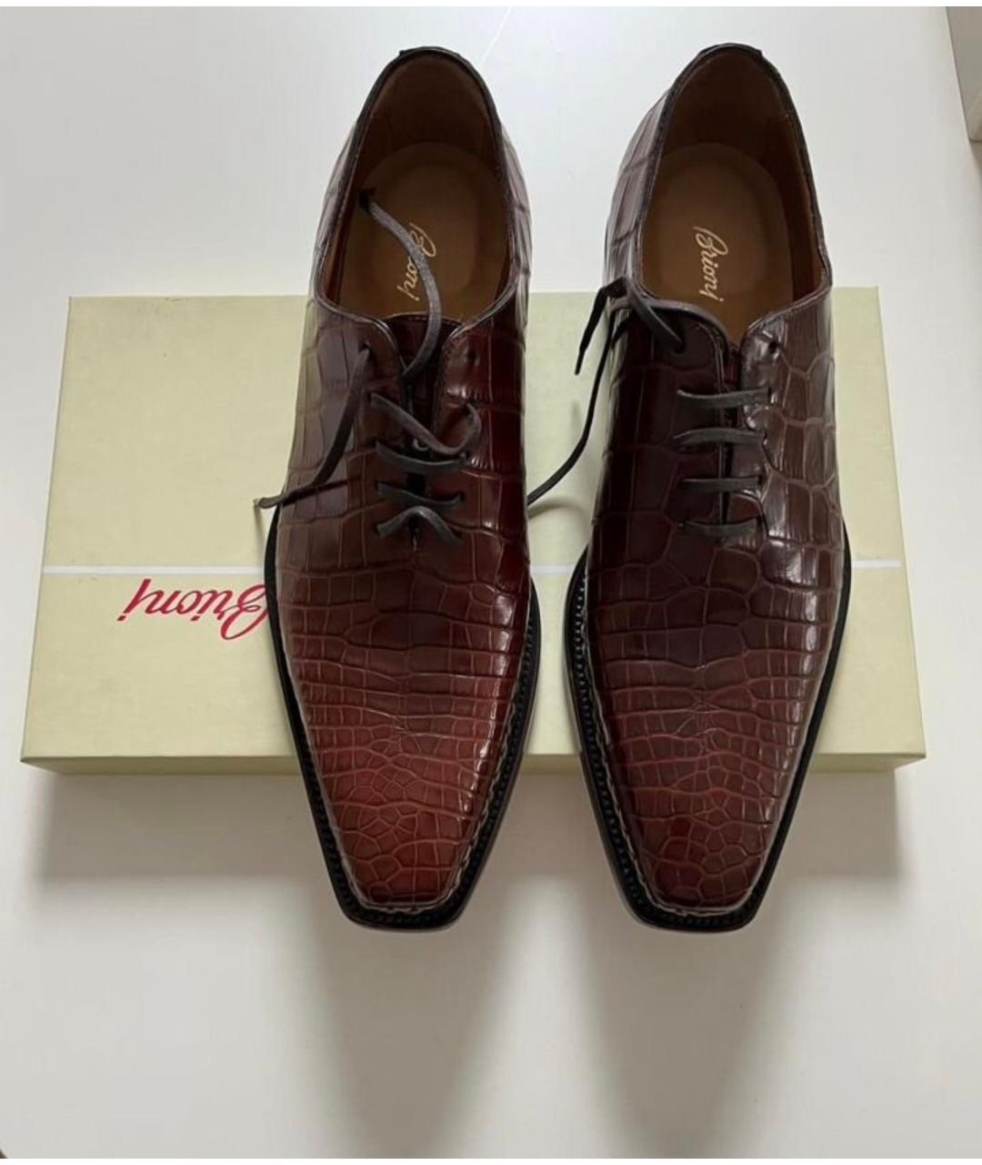 BRIONI Коричневые низкие ботинки из экзотической кожи, фото 4