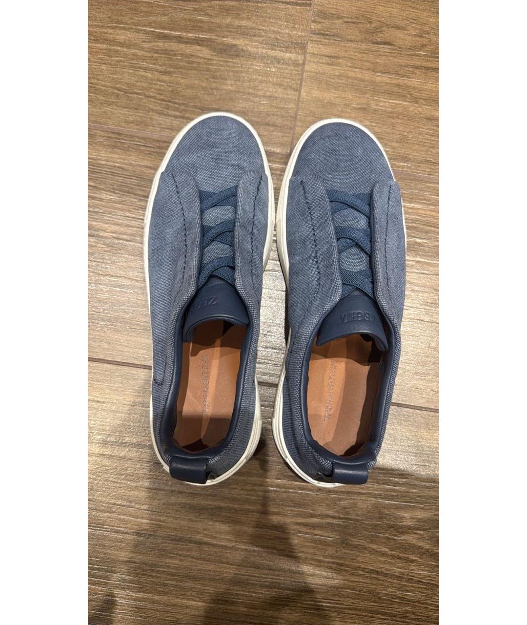 ZEGNA Синие текстильные низкие кроссовки / кеды, фото 3
