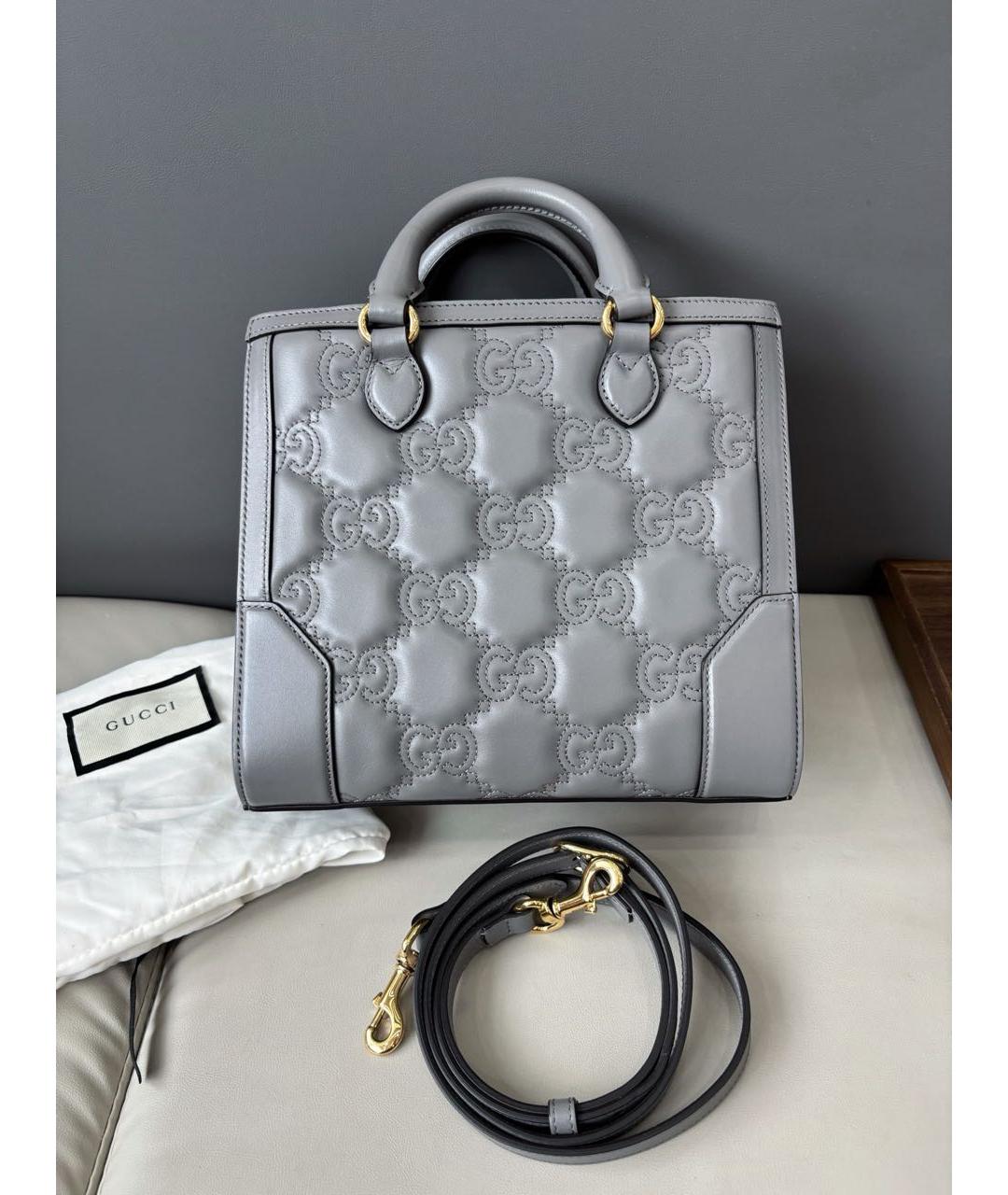 GUCCI Серая кожаная сумка с короткими ручками, фото 4