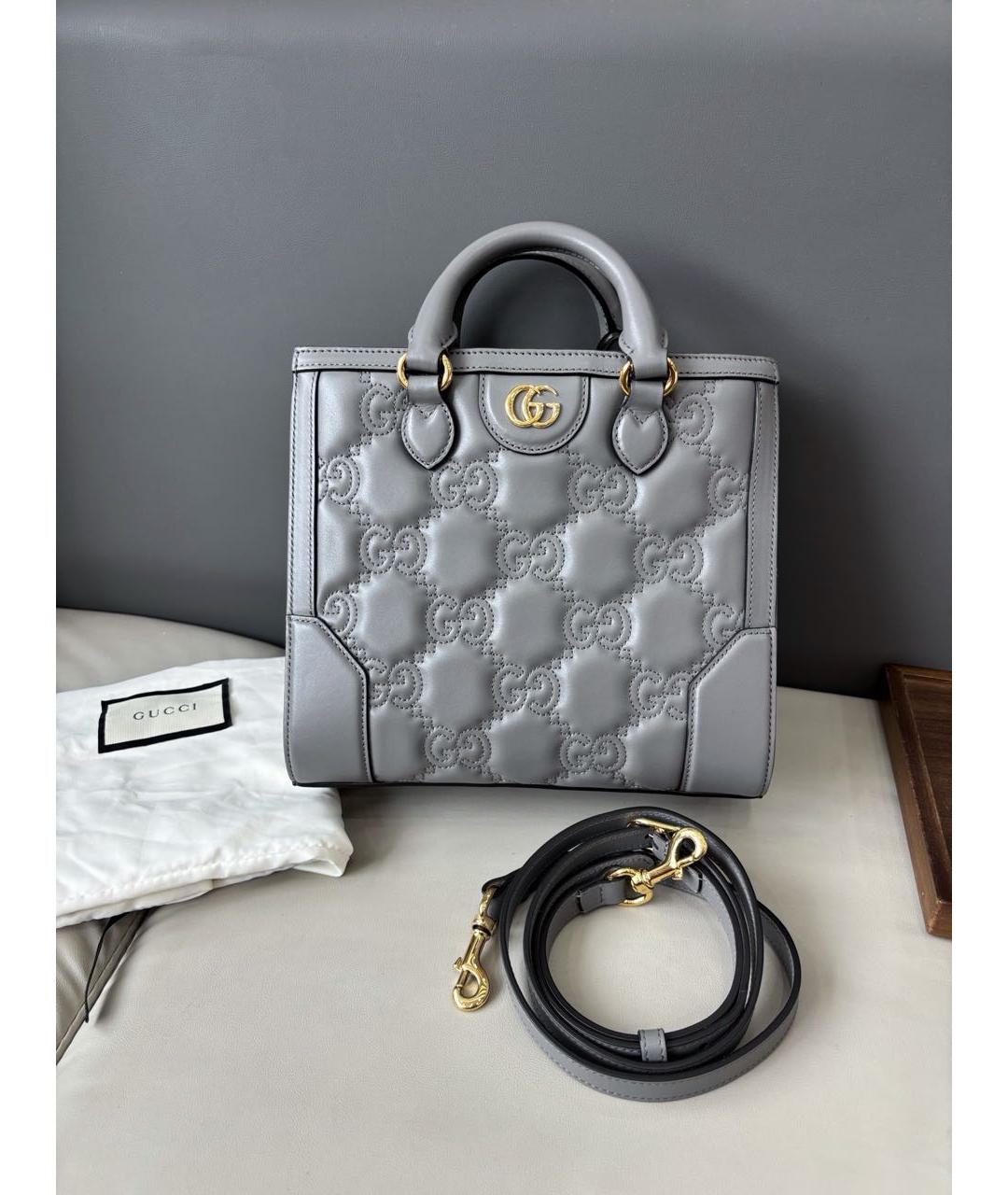 GUCCI Серая кожаная сумка с короткими ручками, фото 9