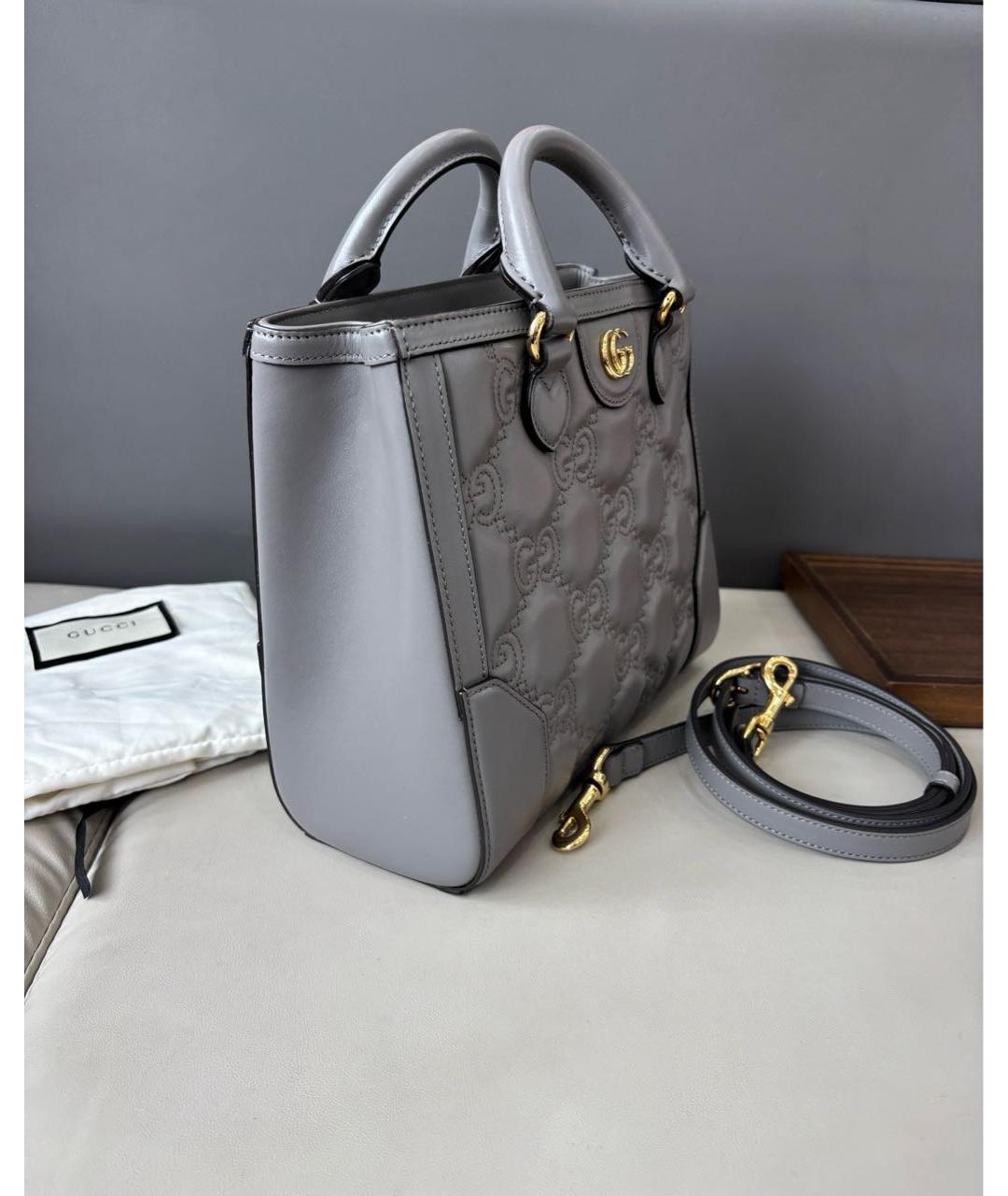GUCCI Серая кожаная сумка с короткими ручками, фото 3