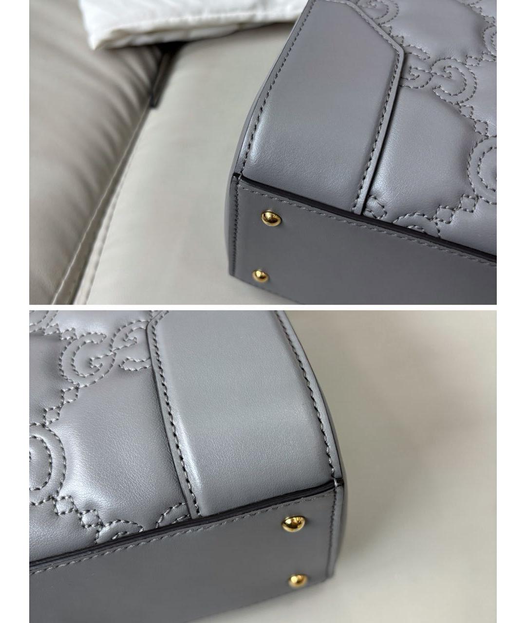 GUCCI Серая кожаная сумка с короткими ручками, фото 6