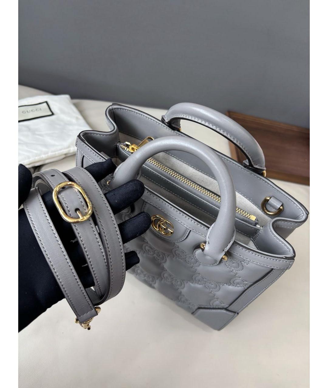 GUCCI Серая кожаная сумка с короткими ручками, фото 7