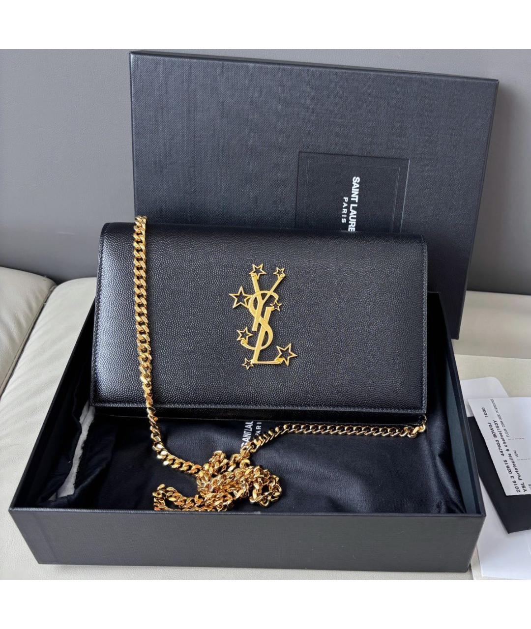 SAINT LAURENT Черная кожаная сумка через плечо, фото 2