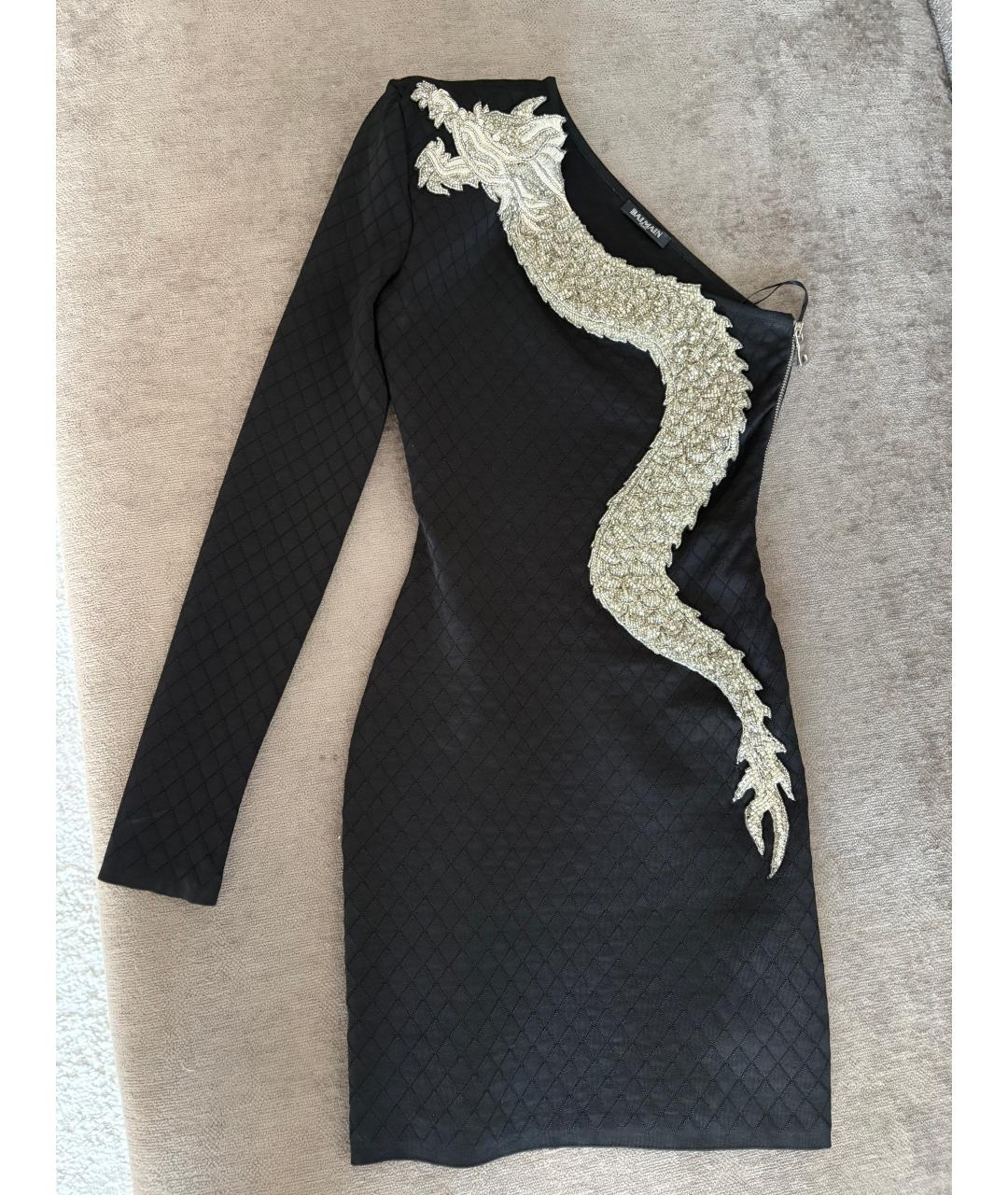 BALMAIN Черное вискозное коктейльное платье, фото 2