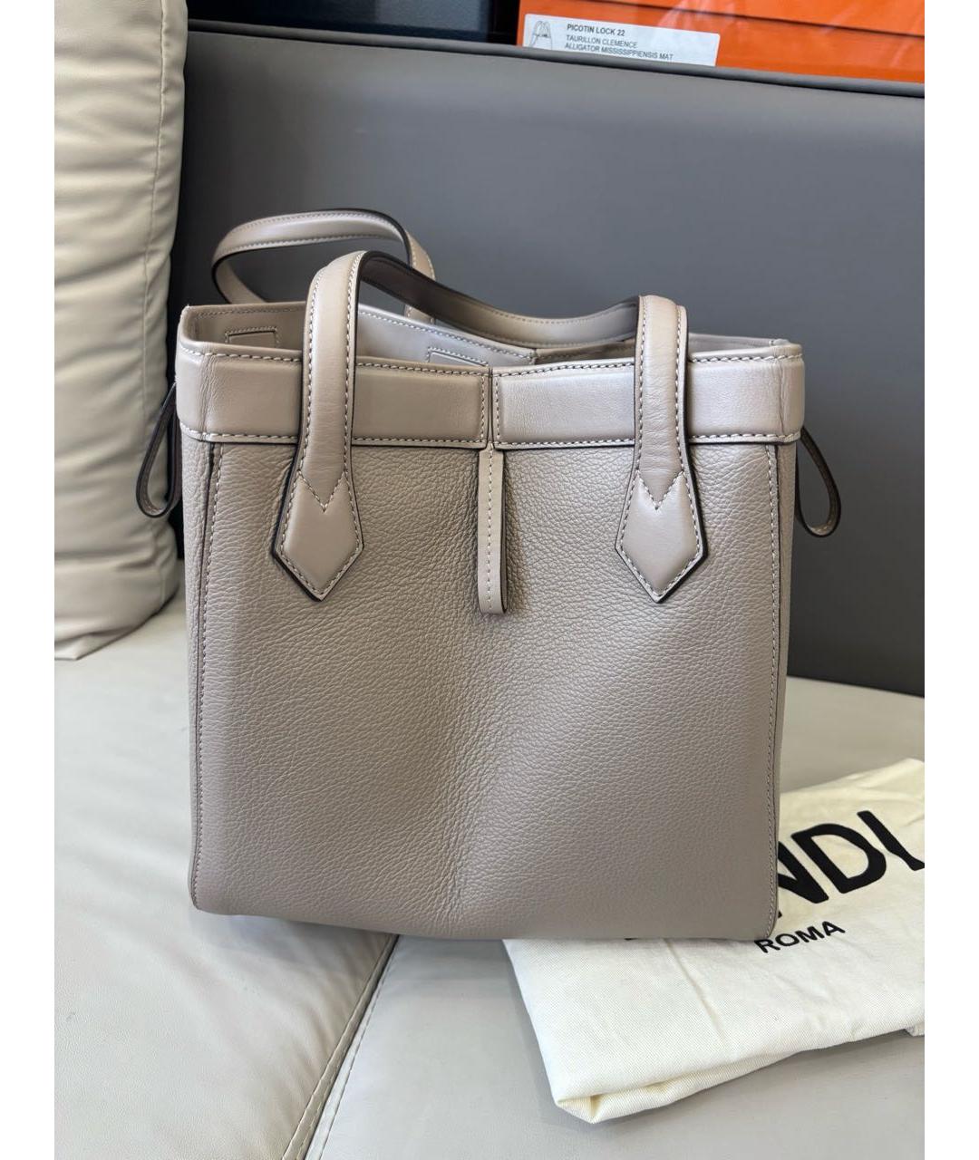 FENDI Серая кожаная сумка тоут, фото 5