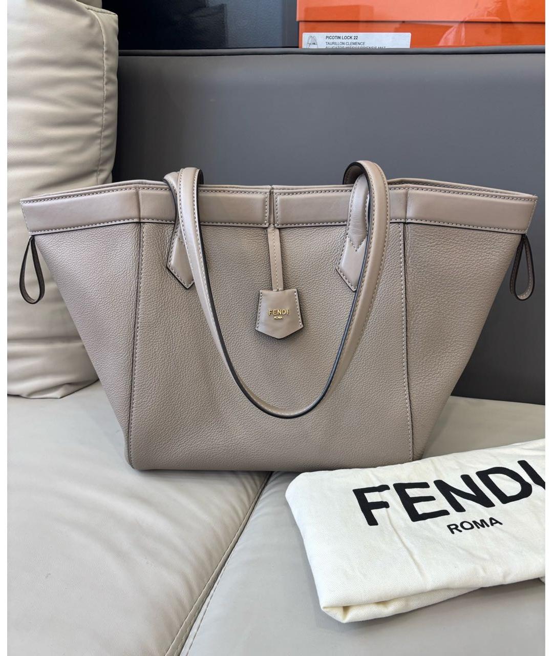 FENDI Серая кожаная сумка тоут, фото 9