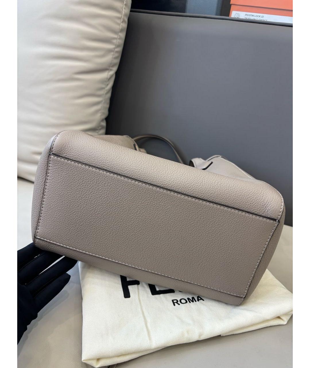 FENDI Серая кожаная сумка тоут, фото 6