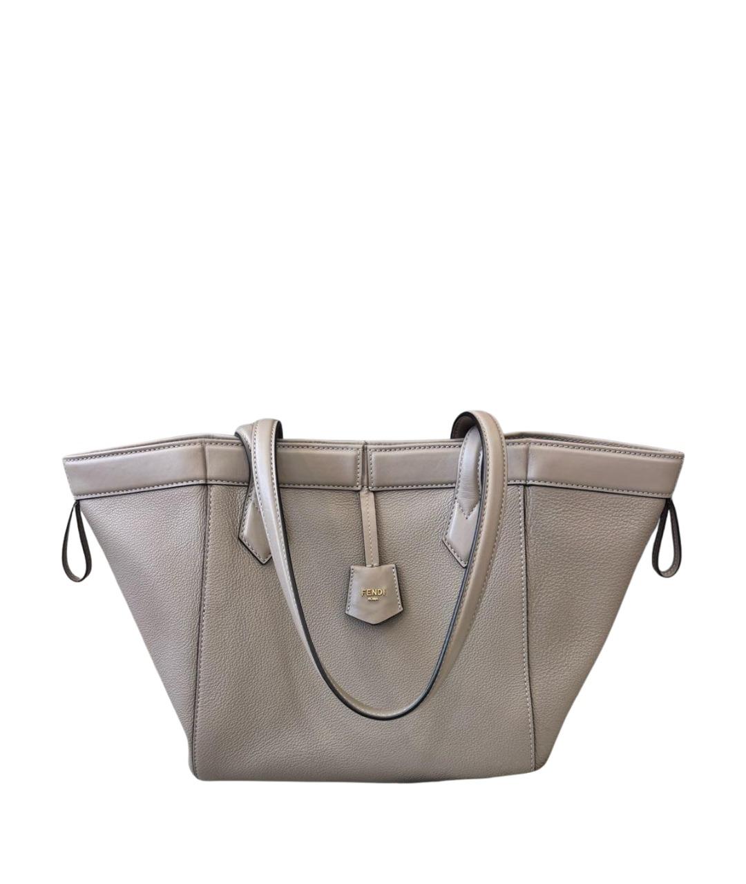 FENDI Серая кожаная сумка тоут, фото 1