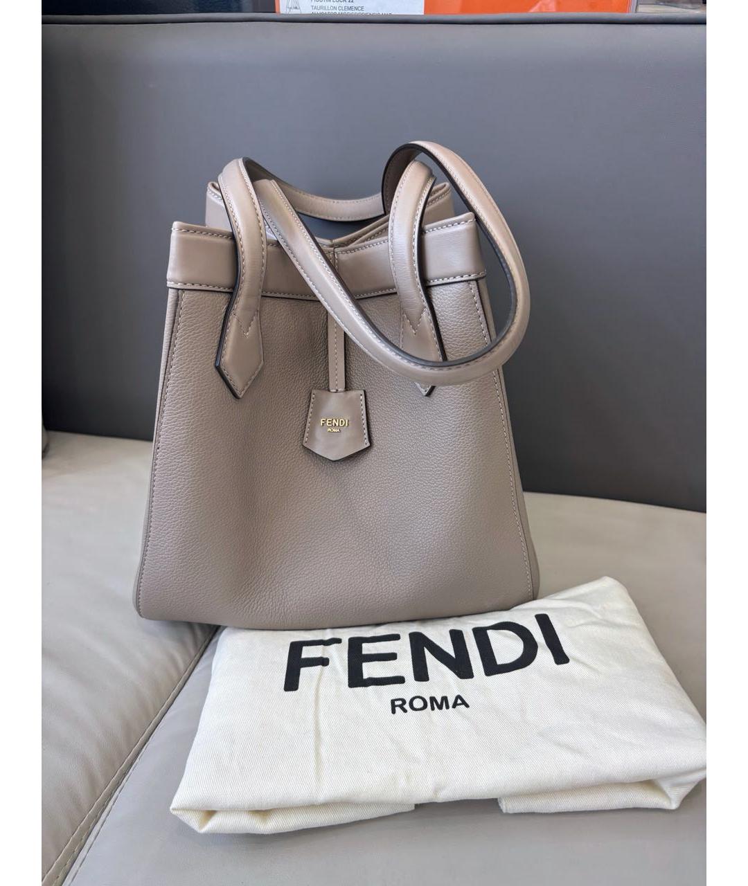 FENDI Серая кожаная сумка тоут, фото 2