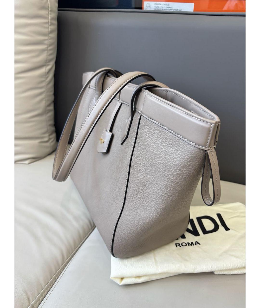 FENDI Серая кожаная сумка тоут, фото 4