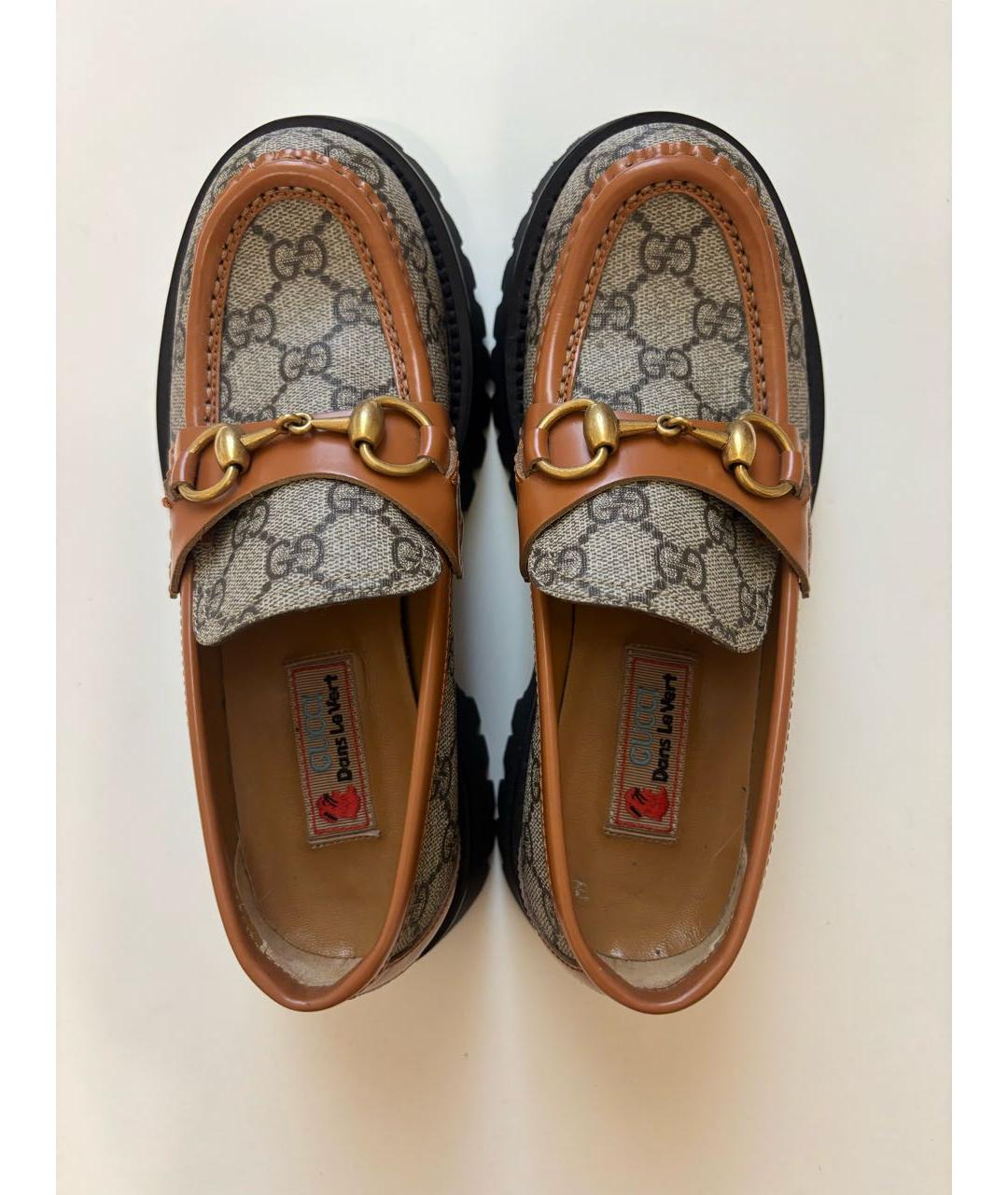 GUCCI Бежевые текстильные лоферы, фото 3