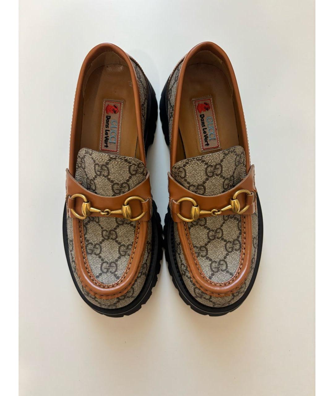GUCCI Бежевые текстильные лоферы, фото 2