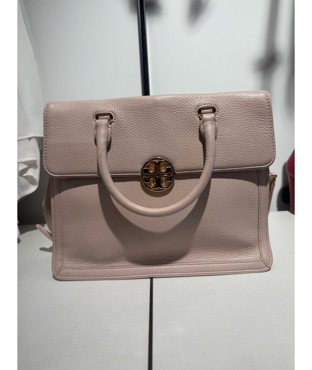 TORY BURCH Розовая кожаная сумка с короткими ручками, фото 5