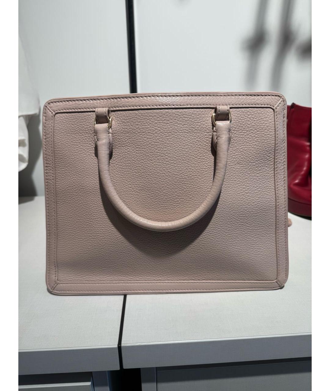 TORY BURCH Розовая кожаная сумка с короткими ручками, фото 3