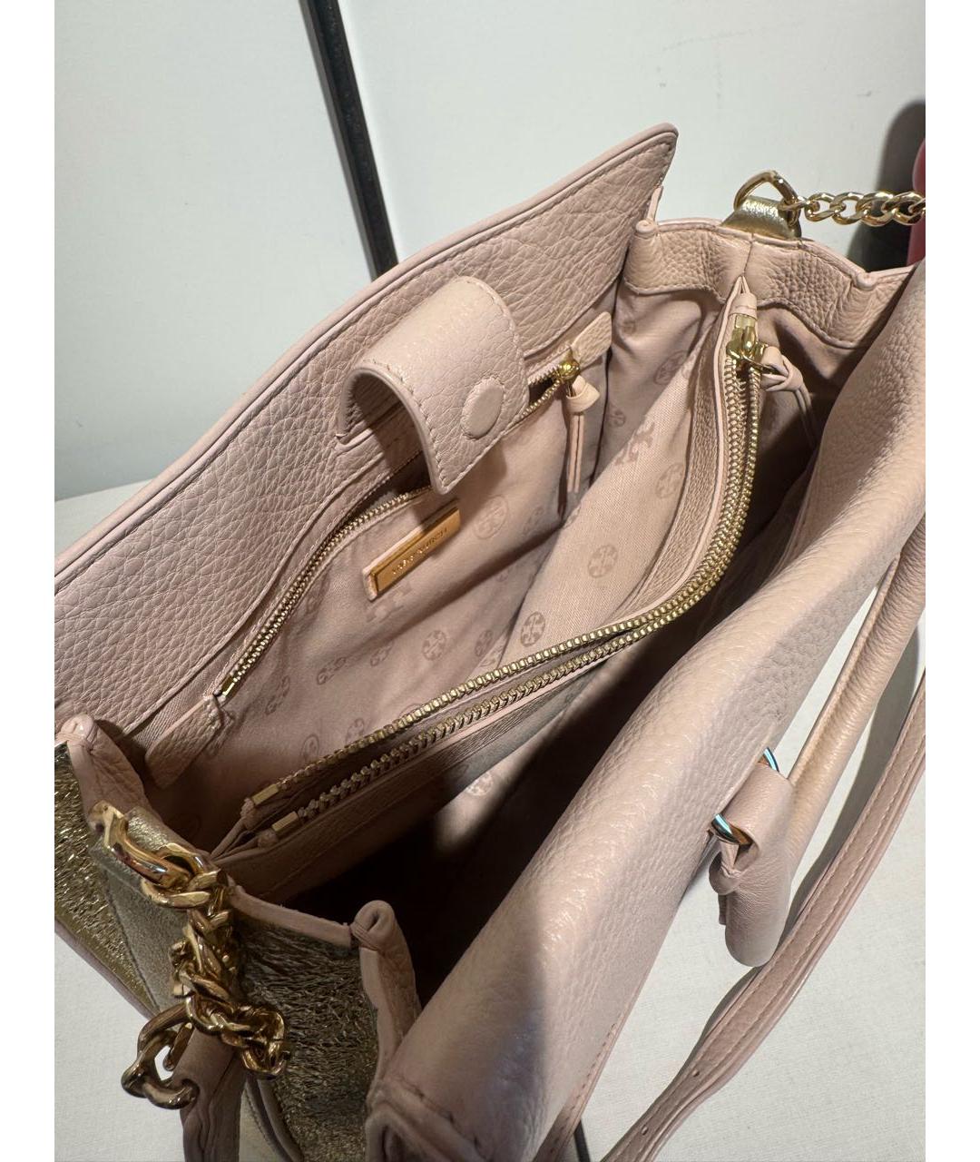 TORY BURCH Розовая кожаная сумка с короткими ручками, фото 4