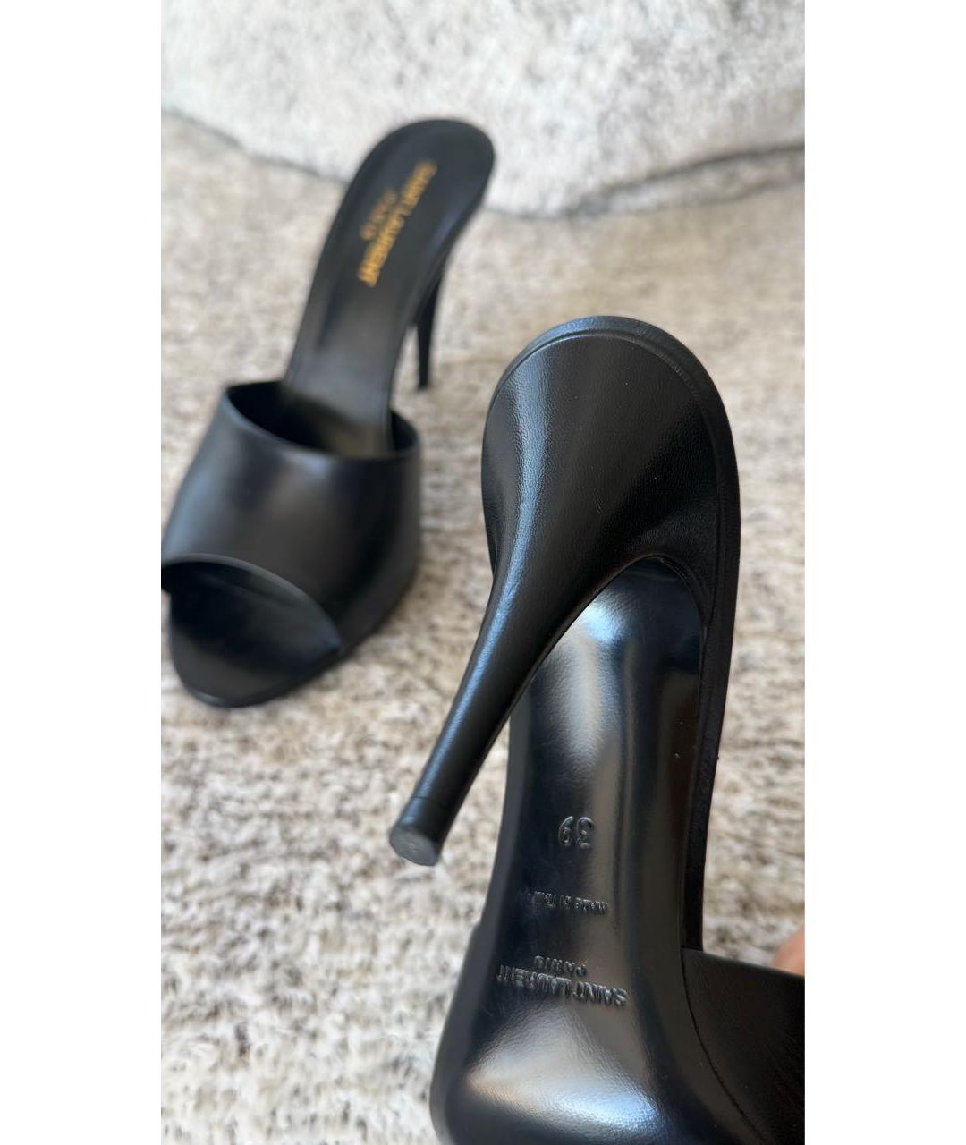 SAINT LAURENT Черные кожаные босоножки, фото 7