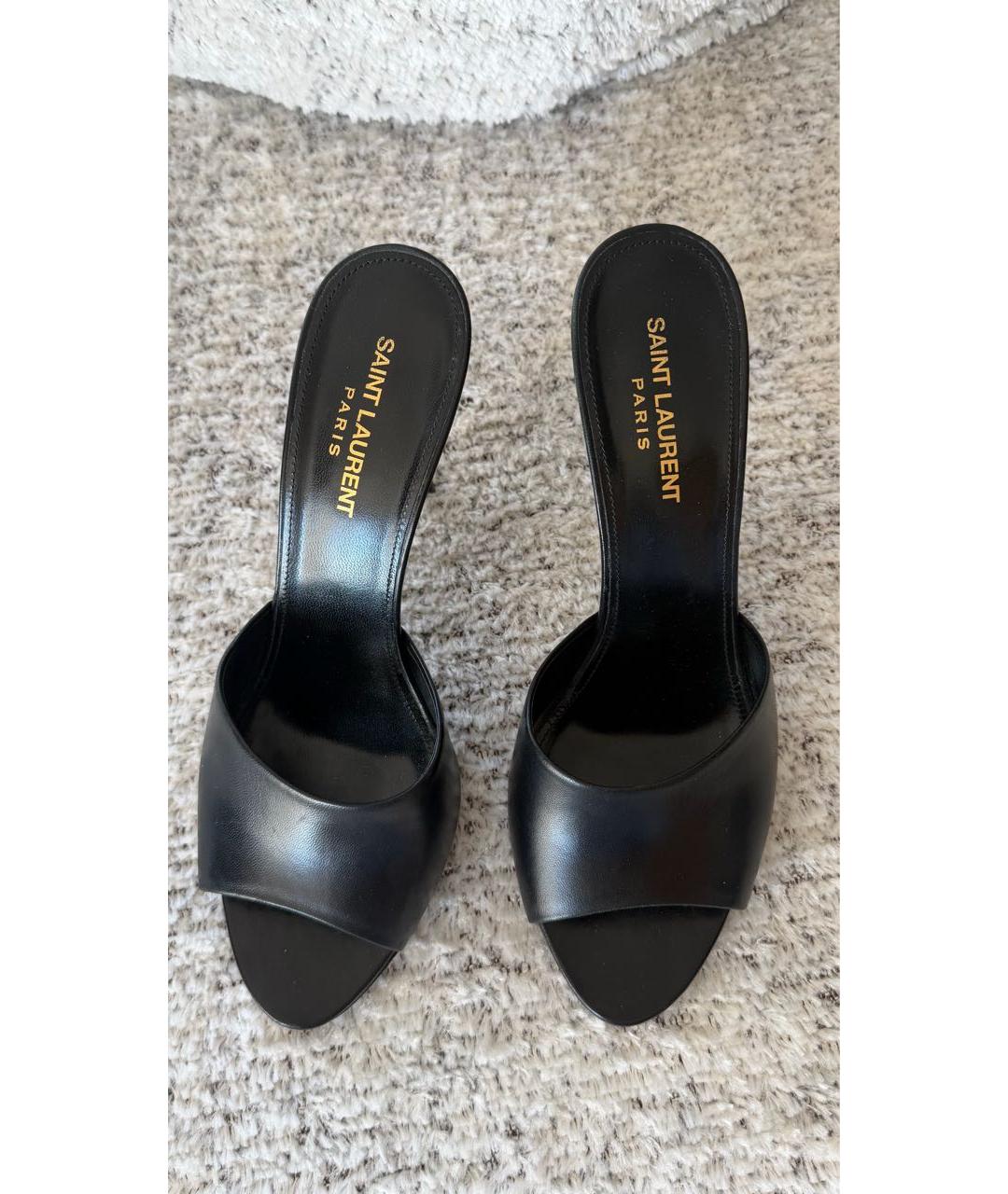 SAINT LAURENT Черные кожаные босоножки, фото 6