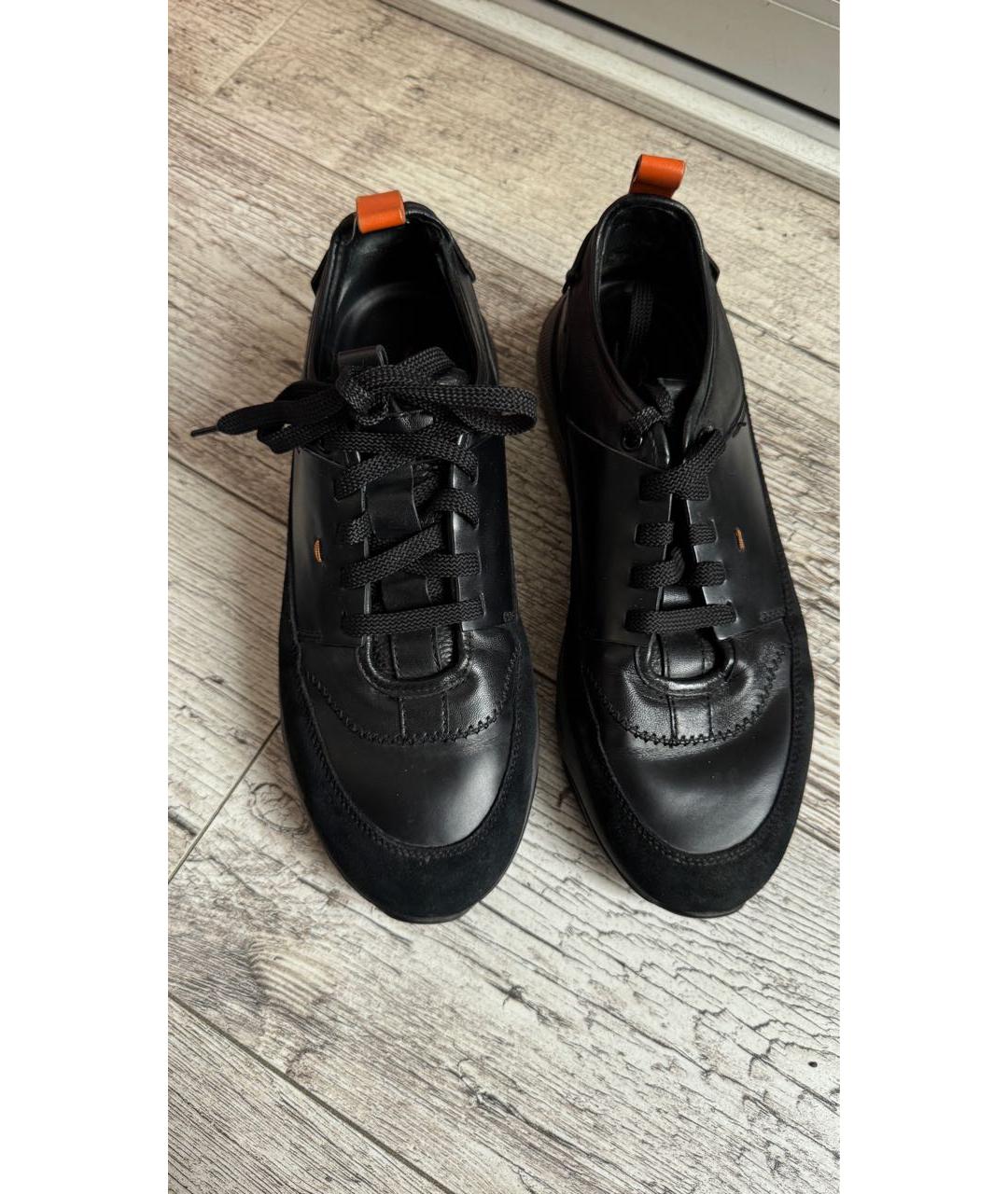 SANTONI Черные кожаные низкие кроссовки / кеды, фото 2