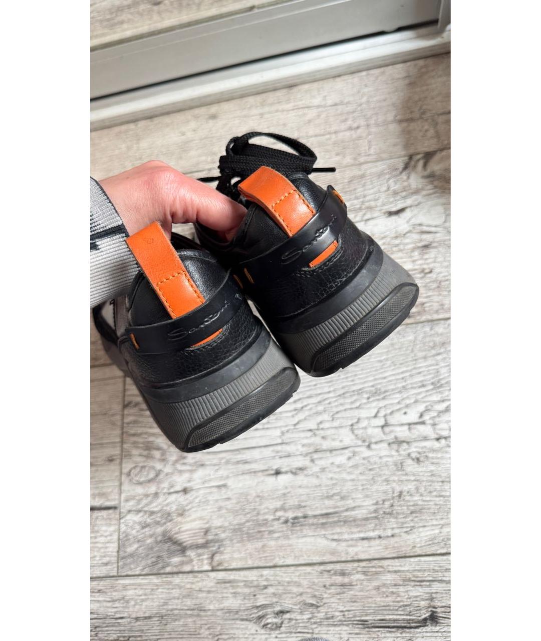 SANTONI Черные кожаные низкие кроссовки / кеды, фото 4