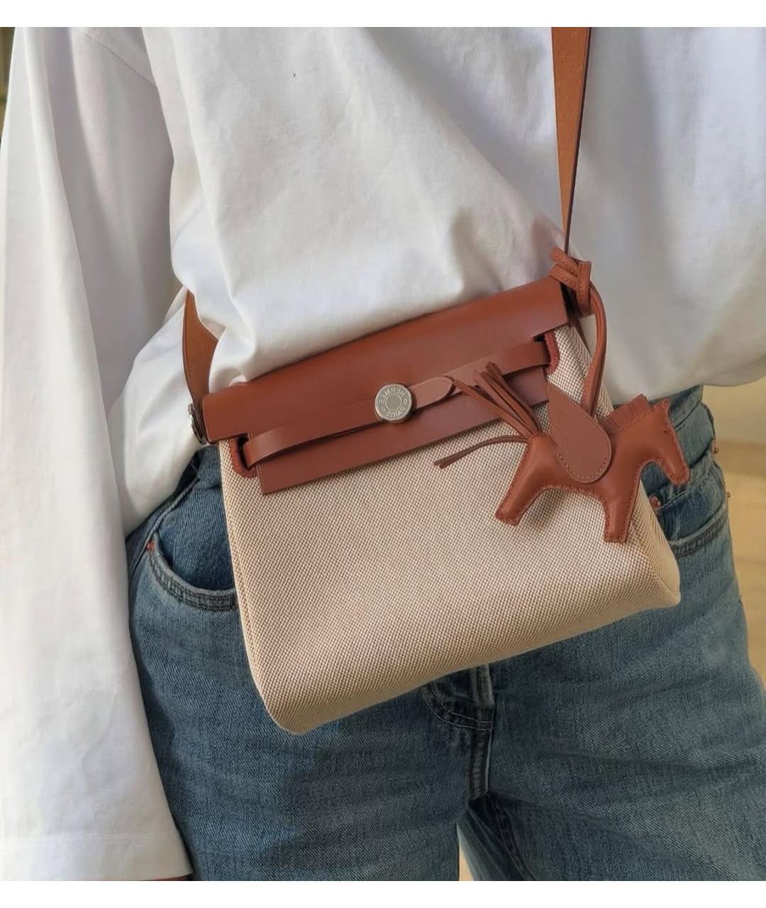 HERMES Коричневая тканевая сумка через плечо, фото 7