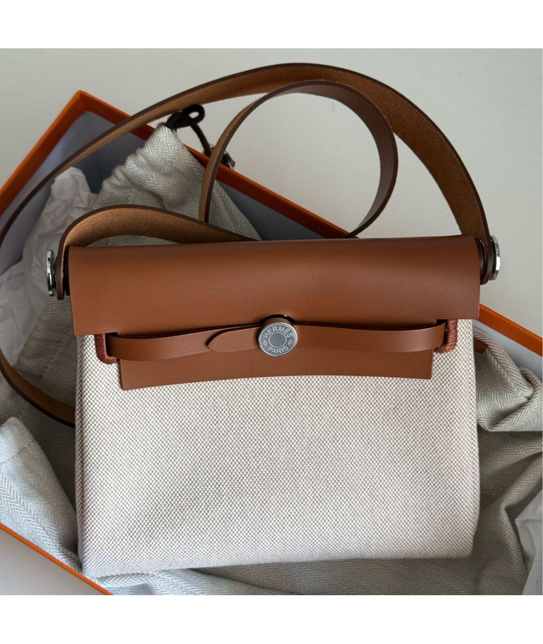 HERMES Коричневая тканевая сумка через плечо, фото 2