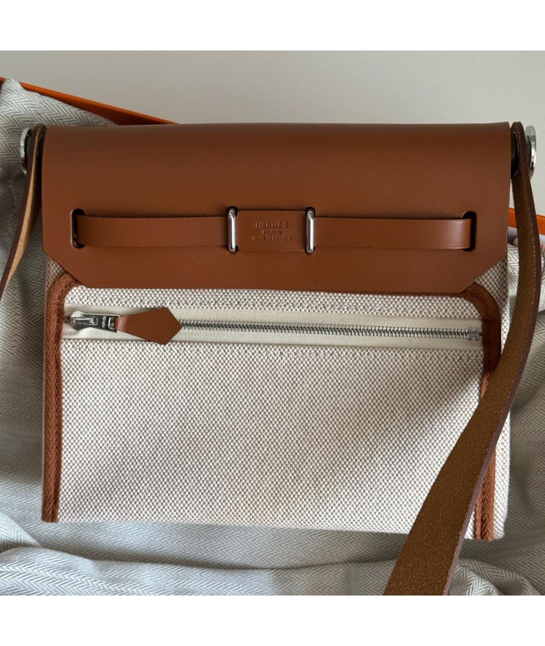HERMES Коричневая тканевая сумка через плечо, фото 4